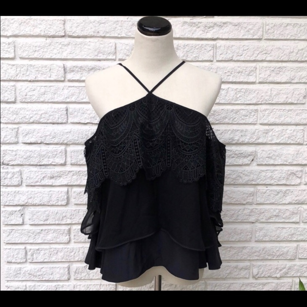 Cinq A Sept Fleur Silk Tiered Cold Shoulder Top XS